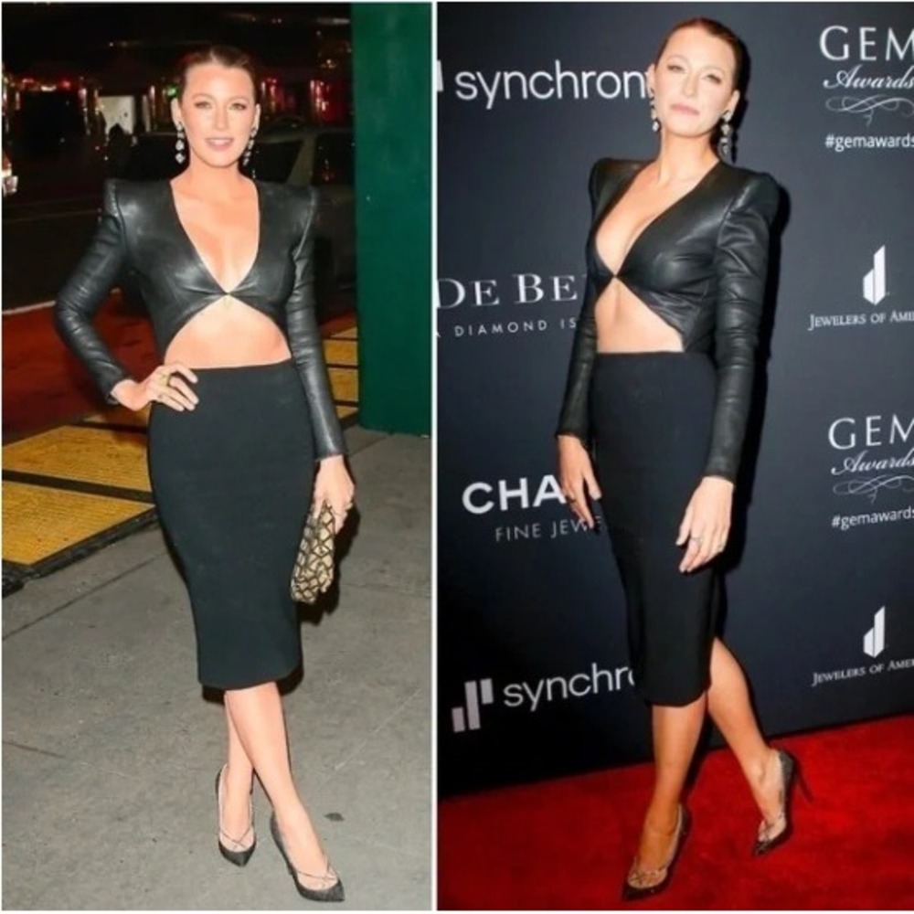Sergio Hudson Leather Mixed Media Cutout Dress in‎ Black Size 10